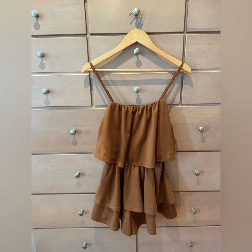 GREY LAB Brown Tiered Ruffled Romper - Picture 1 of 6